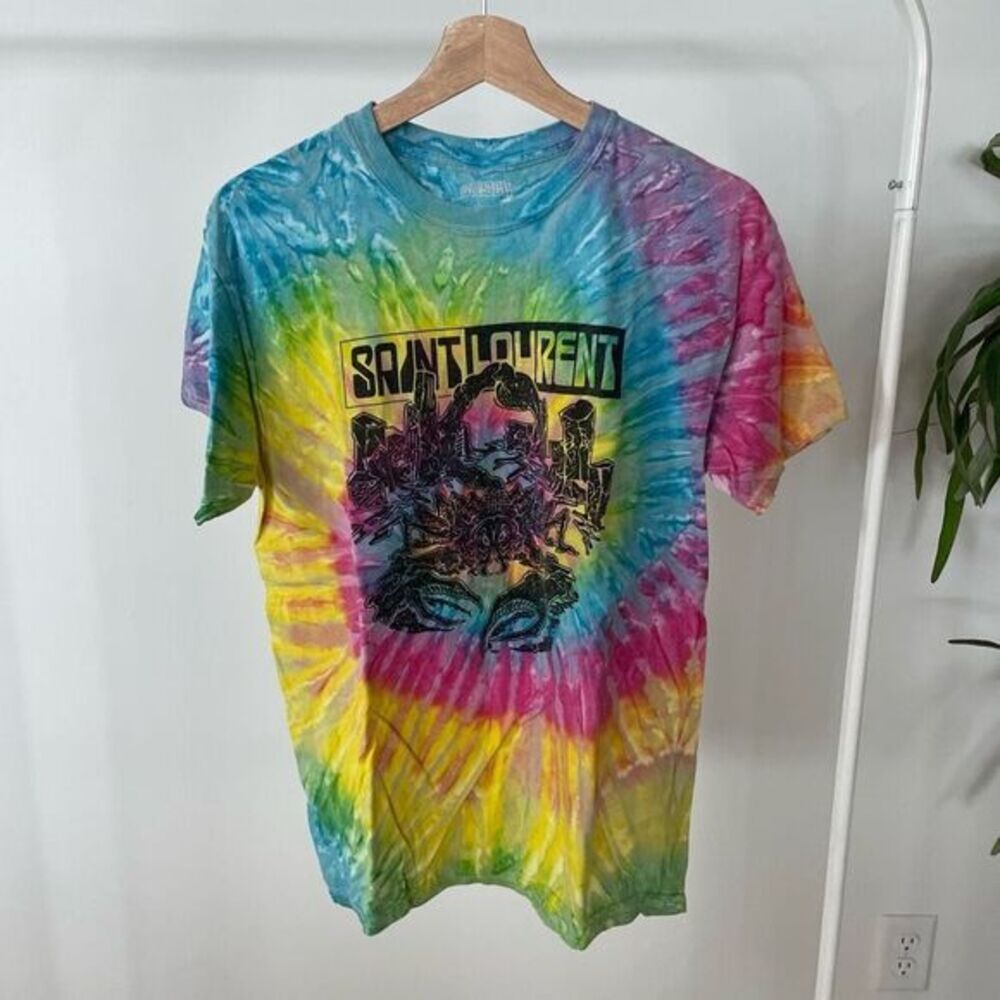 Bleach Saint Laurent Tie Dye Rainbow Band Tshirt Tee